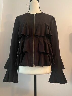 International concepts XS black full zip ruffles jacket